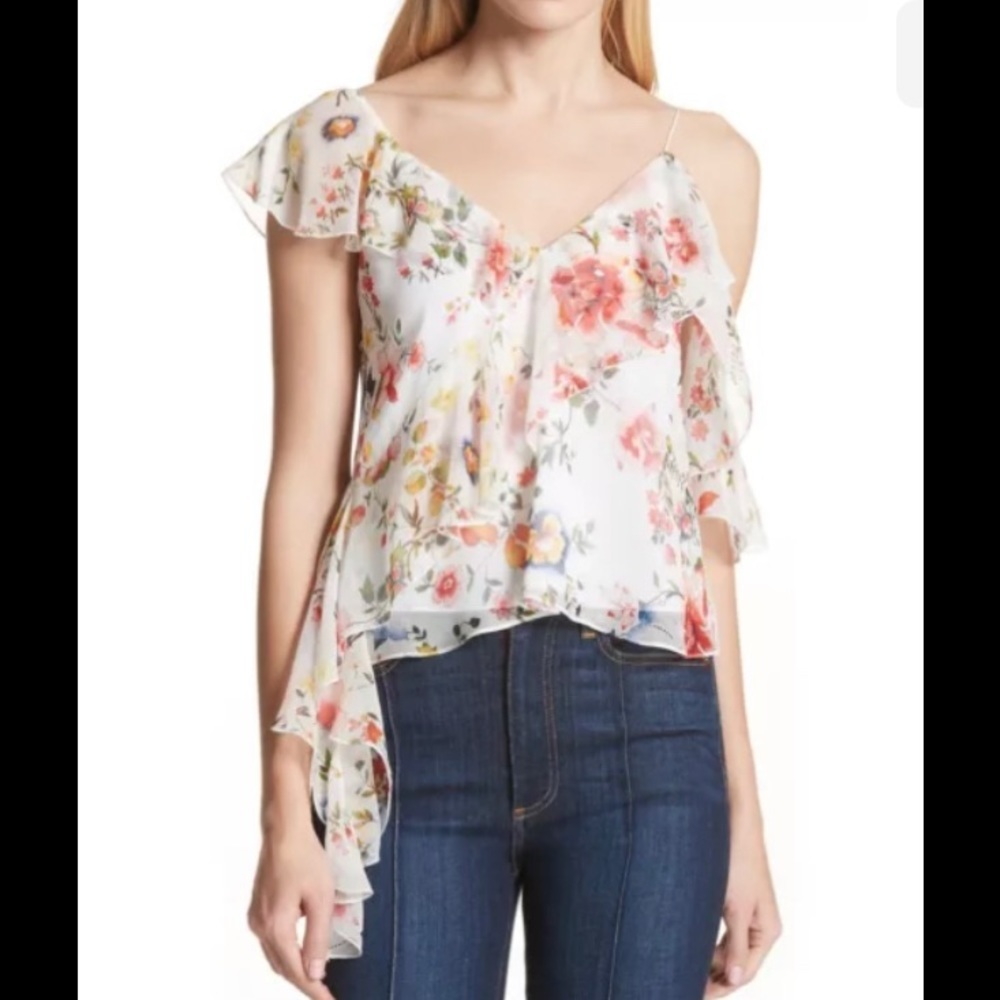 Alice + Olivia 155903 Women's Pauline Asymmetrical Silk Tank Top Floral